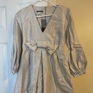 Silver Dress with V-neck and bow